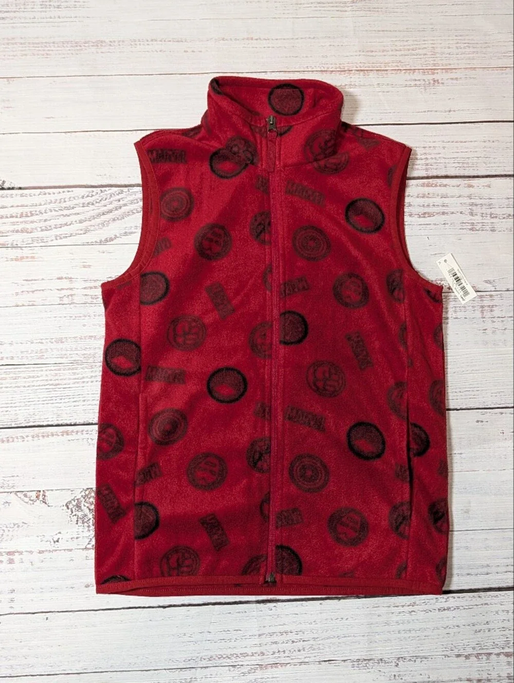Marvel Kids XL Red Fleece Zip Up Vest Superhero Logo Print Sleeveless Jacket